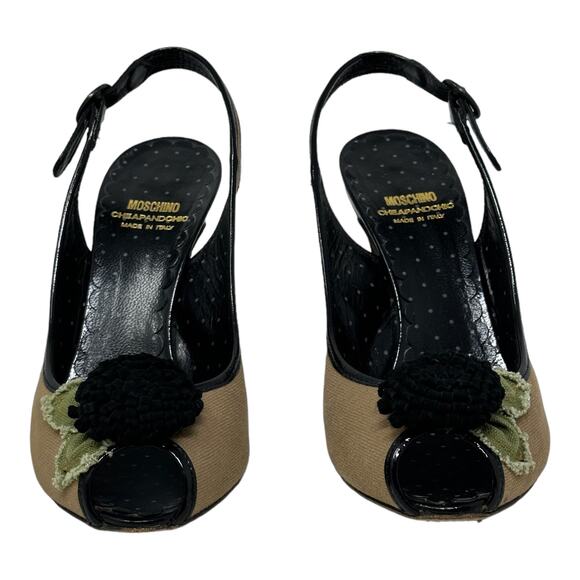 Moschino Cheap and Chic peep toes beige canvas sling back heels size 39 - US 8 - Picture 9 of 12